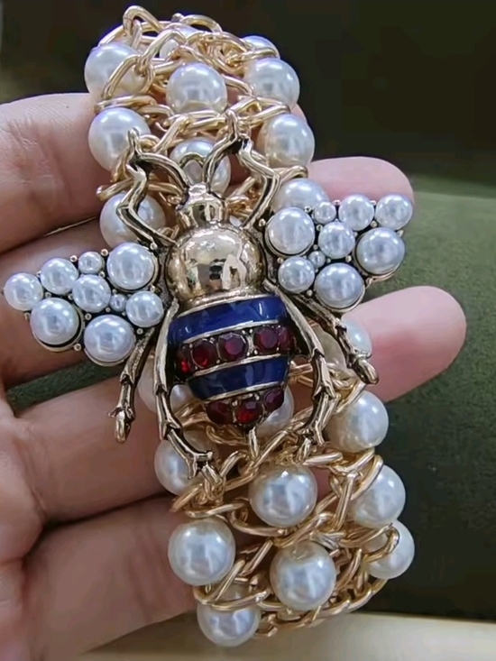 Anthropologie Jewelry - Gold-Tone Pearl Bracelet with Bee Charm (Gold, Ivory, Red, Blue)